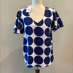 NWT Boutique Navy Polka Dot Women's Blouse Sz Med